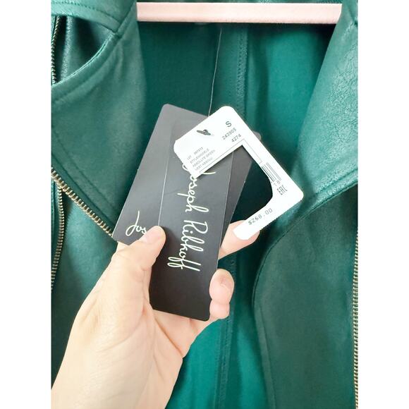 NWT Joseph Ribcoff Metallic Faux Leather Biker Jacket In Emerald In Green Small - Picture 5 of 6